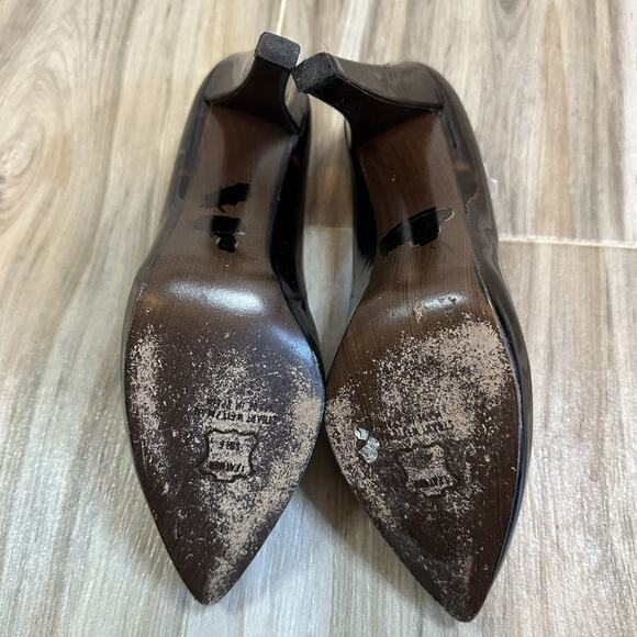 Stuart Weitzman Pumps tortoise Patent Leather 7.5 Cognac Tartuga Pointed Toe - Picture 8 of 10